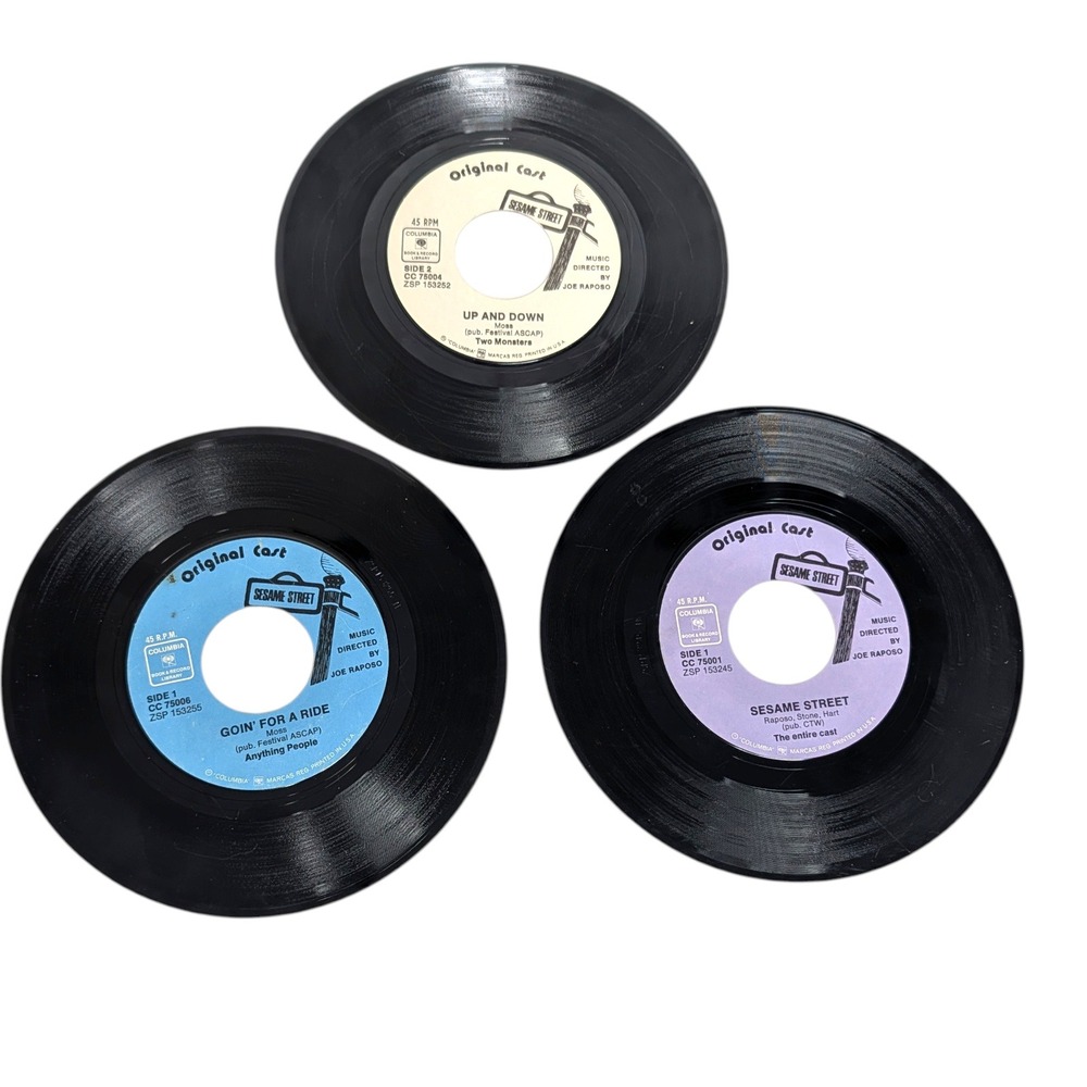Sesame Street Original Cast Lot of 3 Various Songs Vintage 45 Vinyl Records